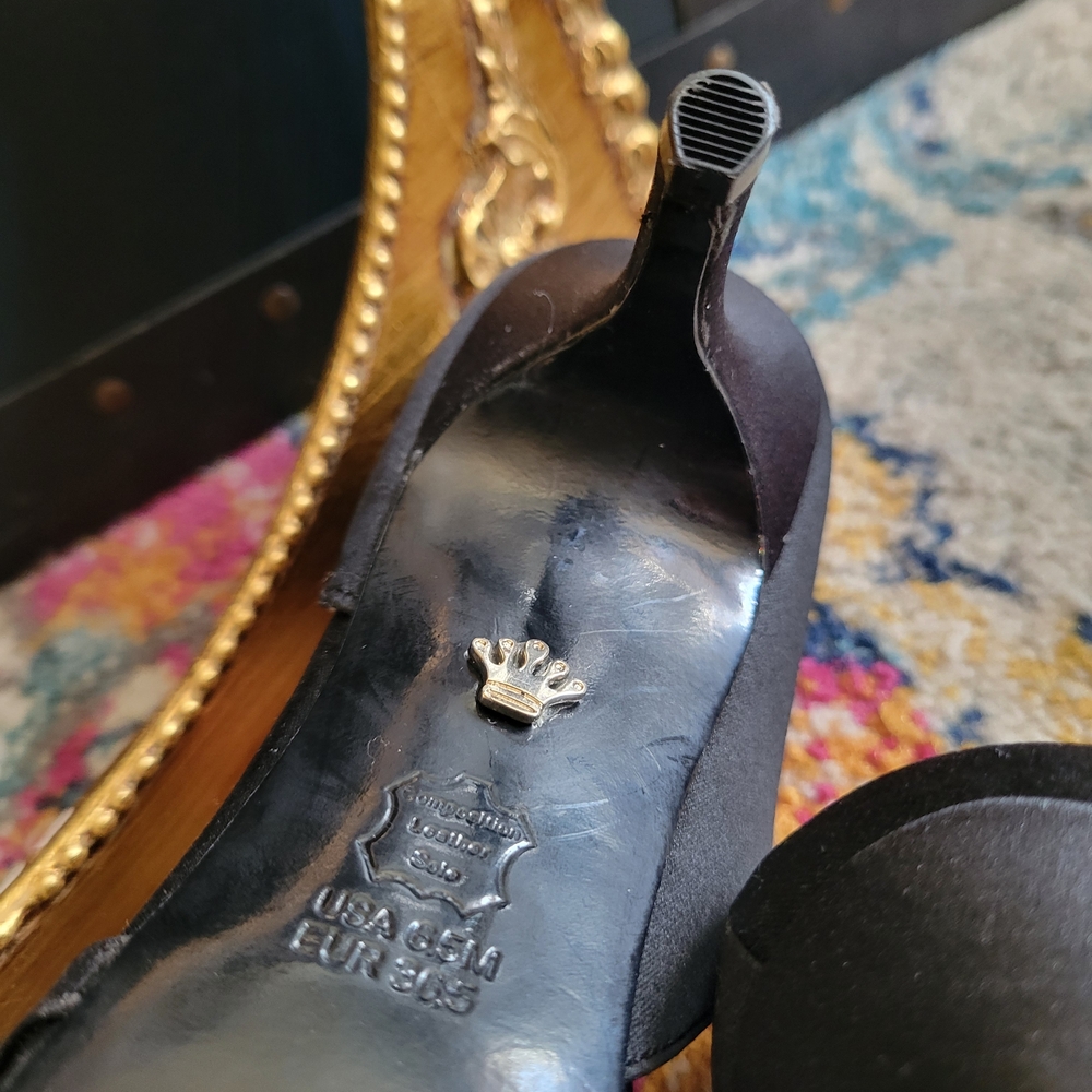 Nina Black Satin d'Orsay Heels with Rhinestone Detailing - Picture 9 of 12